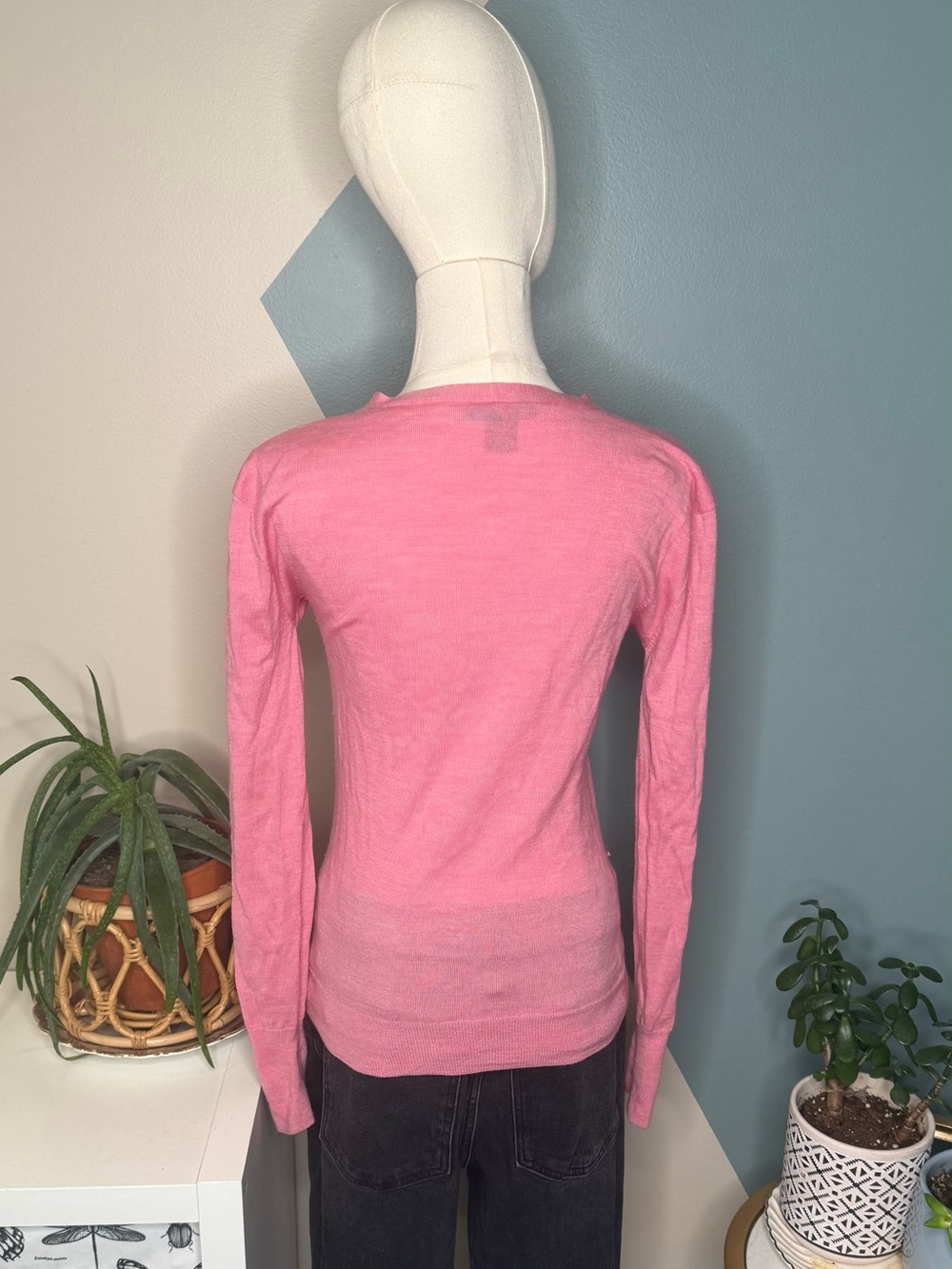 Pink Tartan 100% Merino Wool Bubblegum Pink Floral Button Cardigan XS - Picture 6 of 13